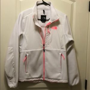 Medium North Face jacket.  White with pink accents